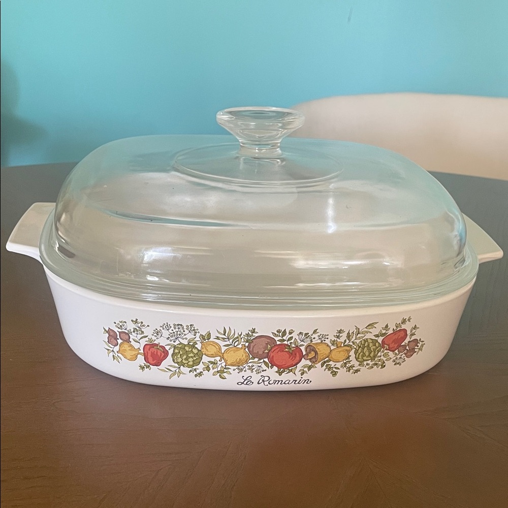 Pyrex White Casserole Dish with Floral Design and Lid Spice of Life